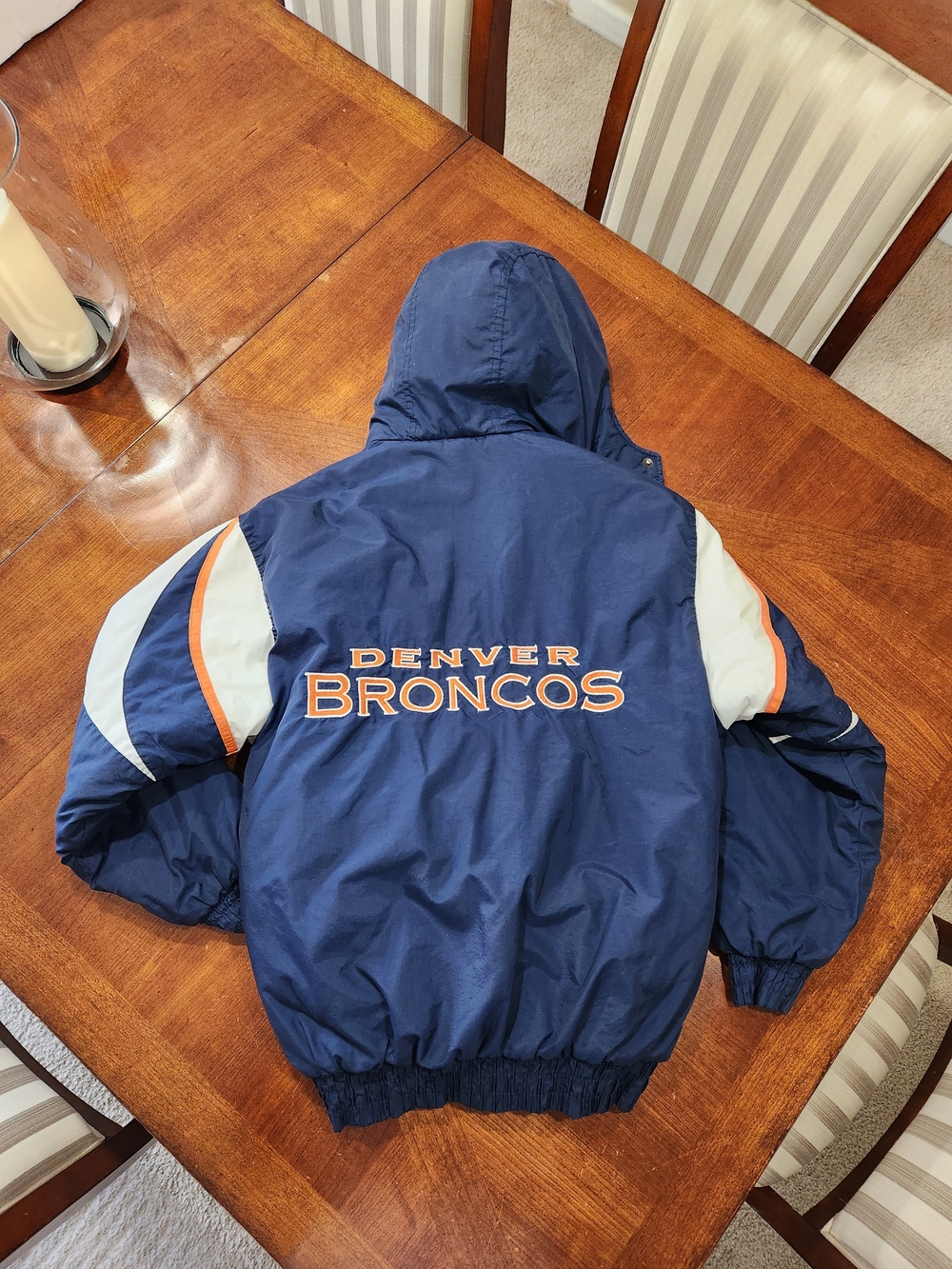 Vintage LOGO 7 Denver Broncos Navy Blue & Orange Hooded Jacket Size Large(14-16)